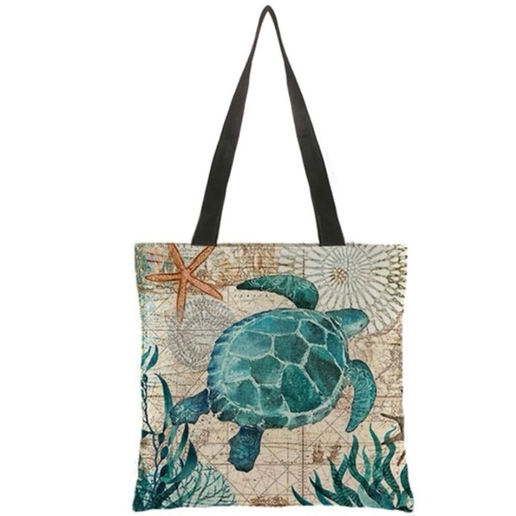 Handbags - Turtle Graphic Shoulder Tote Bag